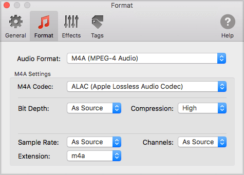 M4A format preferences for importing CD to iTunes with To Audio Converter for Mac