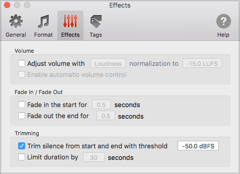 Trim silence before and after songs with To Audio Converter for Mac